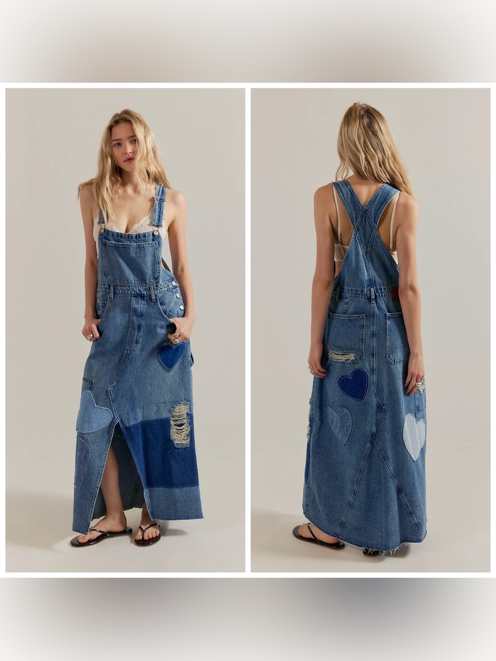 Free People Key To My Heart Patches Skirtalls Denim Dress Blue Large